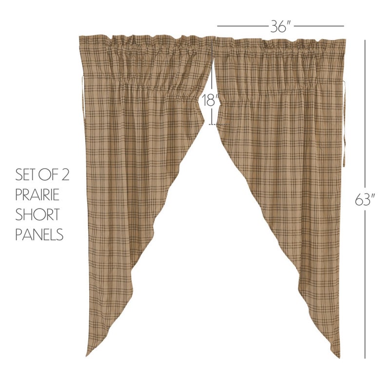 VHC Brands Farmhouse Window Curtains-Sawyer Mill Tan Prairie Panel Pair, One Size, Charcoal Black - Image 2